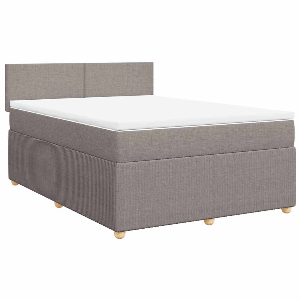 vidaXL Łóżko kontynentalne z materacem, taupe, tkanina, 140x190 cm