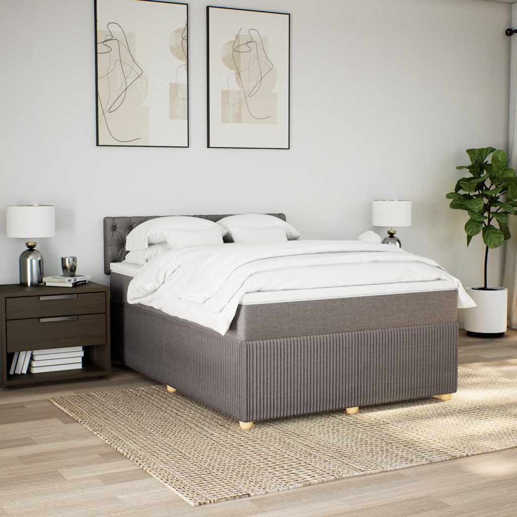 vidaXL Łóżko kontynentalne z materacem, taupe, tkanina, 140x190 cm