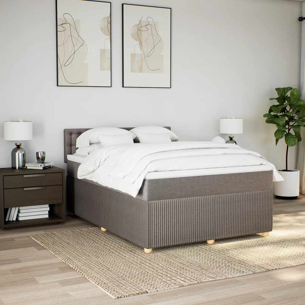 vidaXL Łóżko kontynentalne z materacem, taupe, tkanina, 140x190 cm