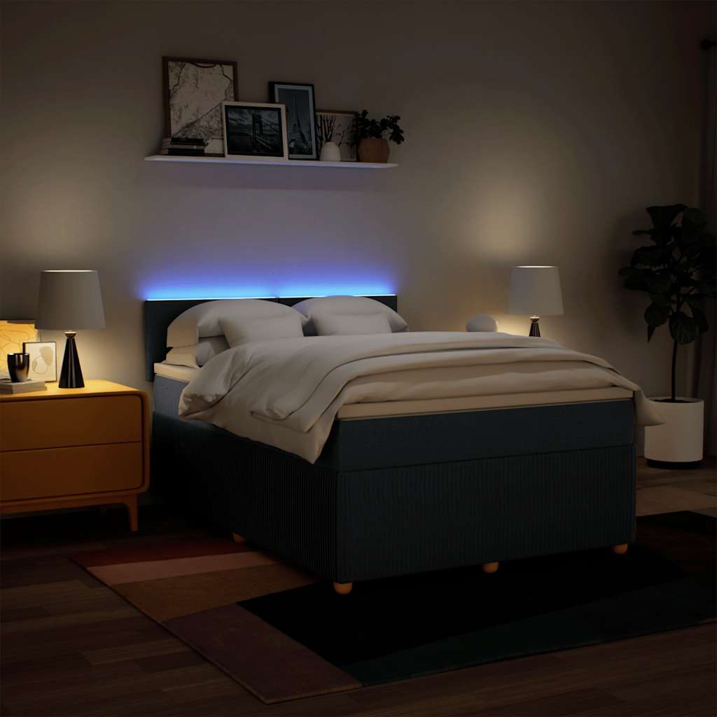 vidaXL Łóżko kontynentalne z materacem, niebieskie, tkanina, 160x200cm