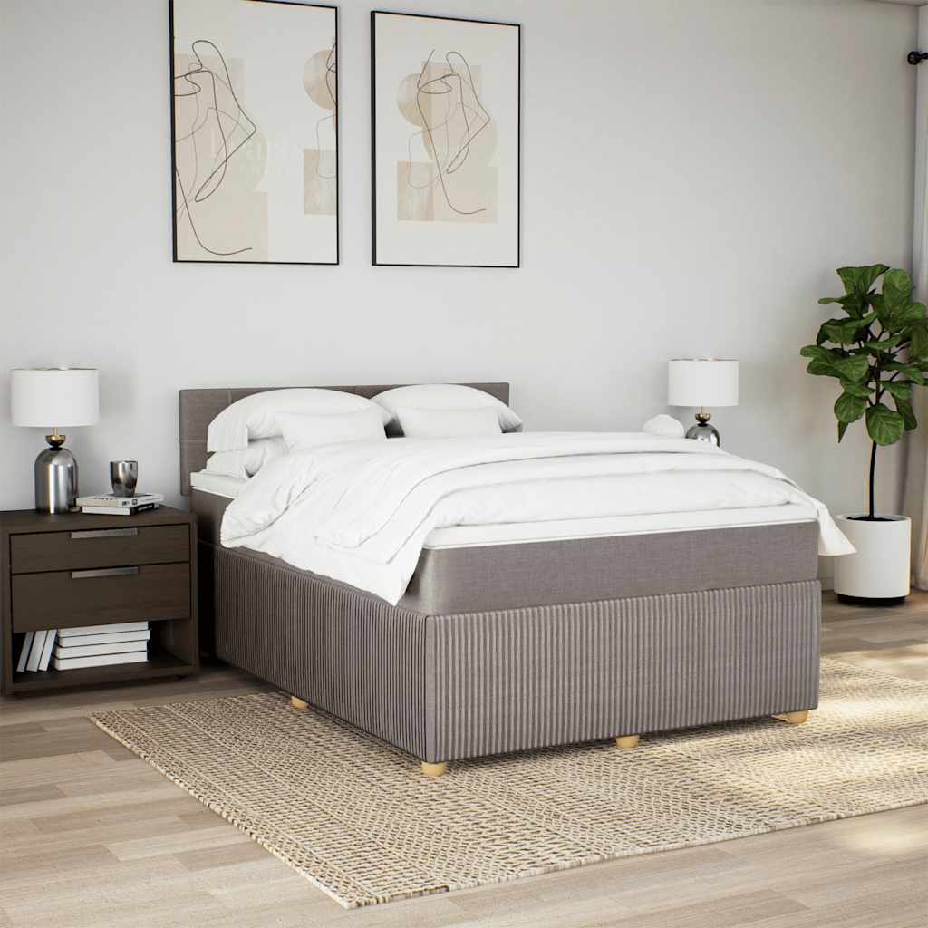 vidaXL Łóżko kontynentalne z materacem, taupe, tkanina, 160x200 cm