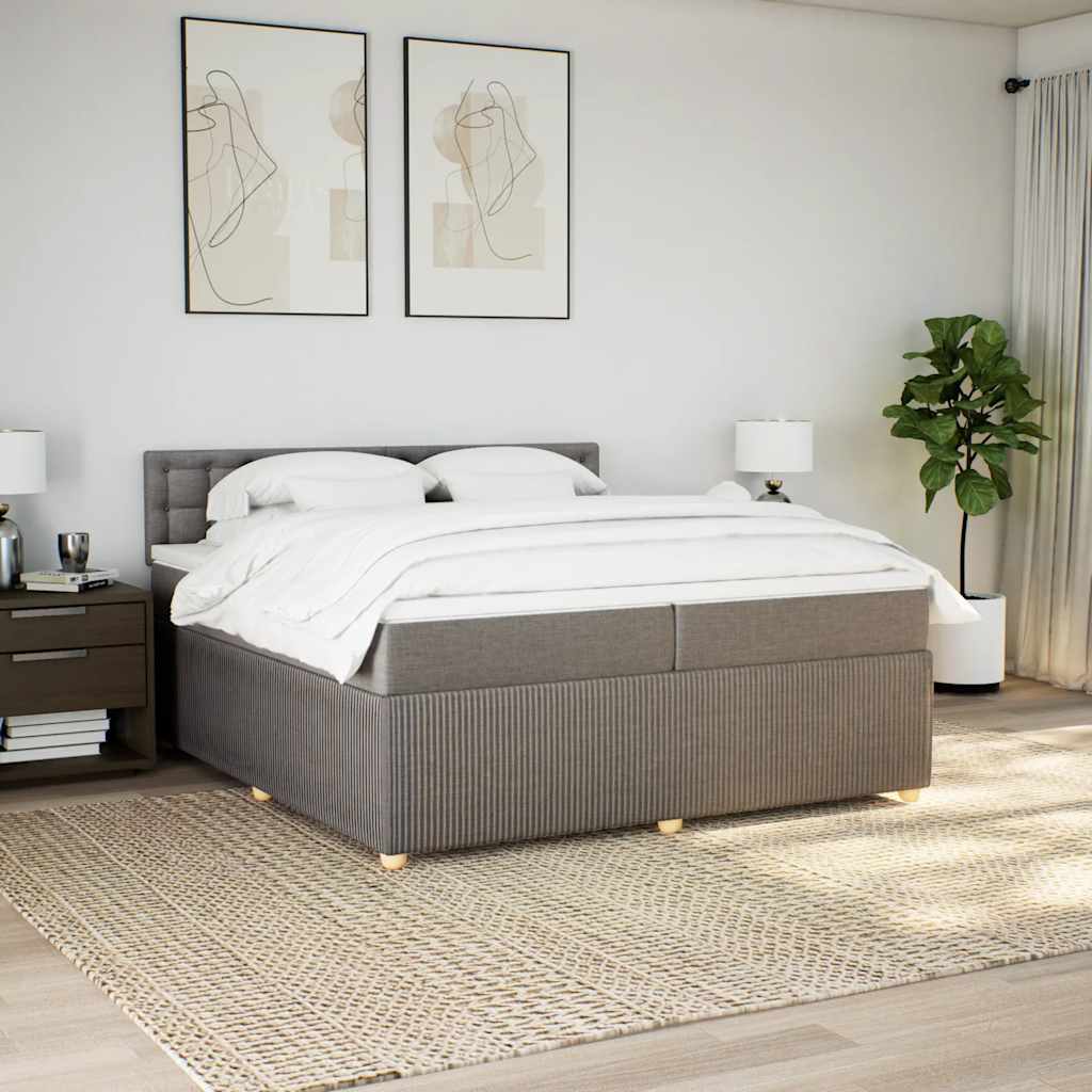 vidaXL Łóżko kontynentalne z materacem, taupe, tkanina, 200x200 cm