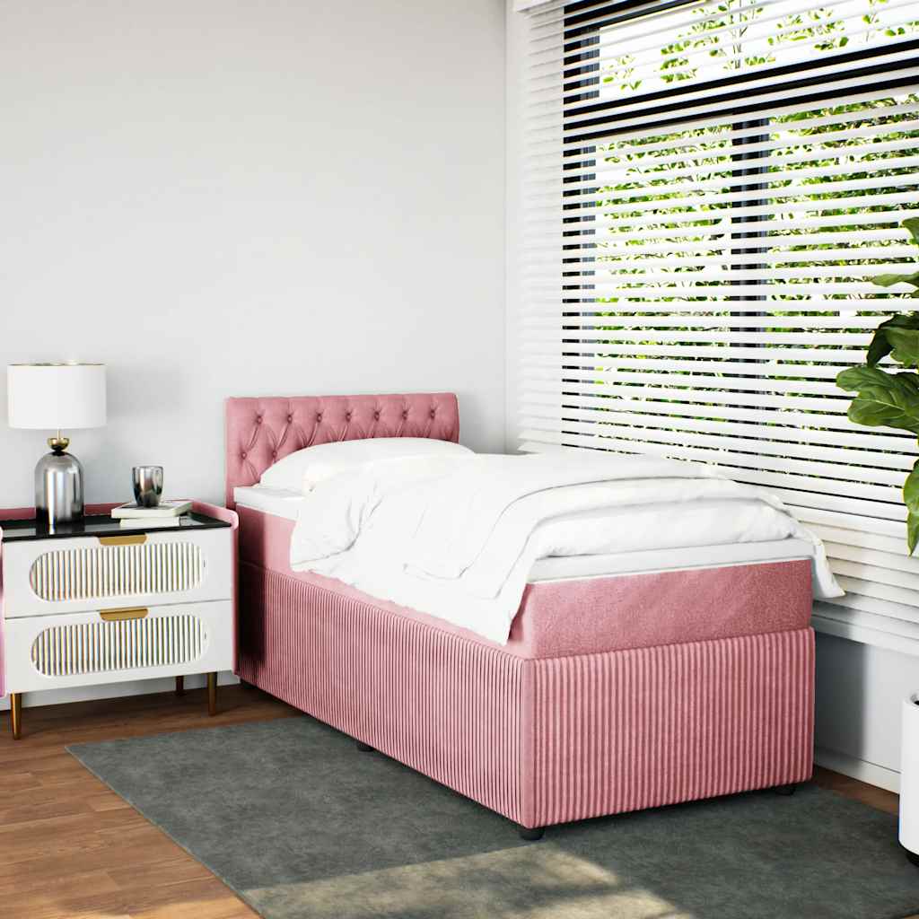 vidaXL Łóżko kontynentalne z materacem, różowe, aksamit, 100x200 cm