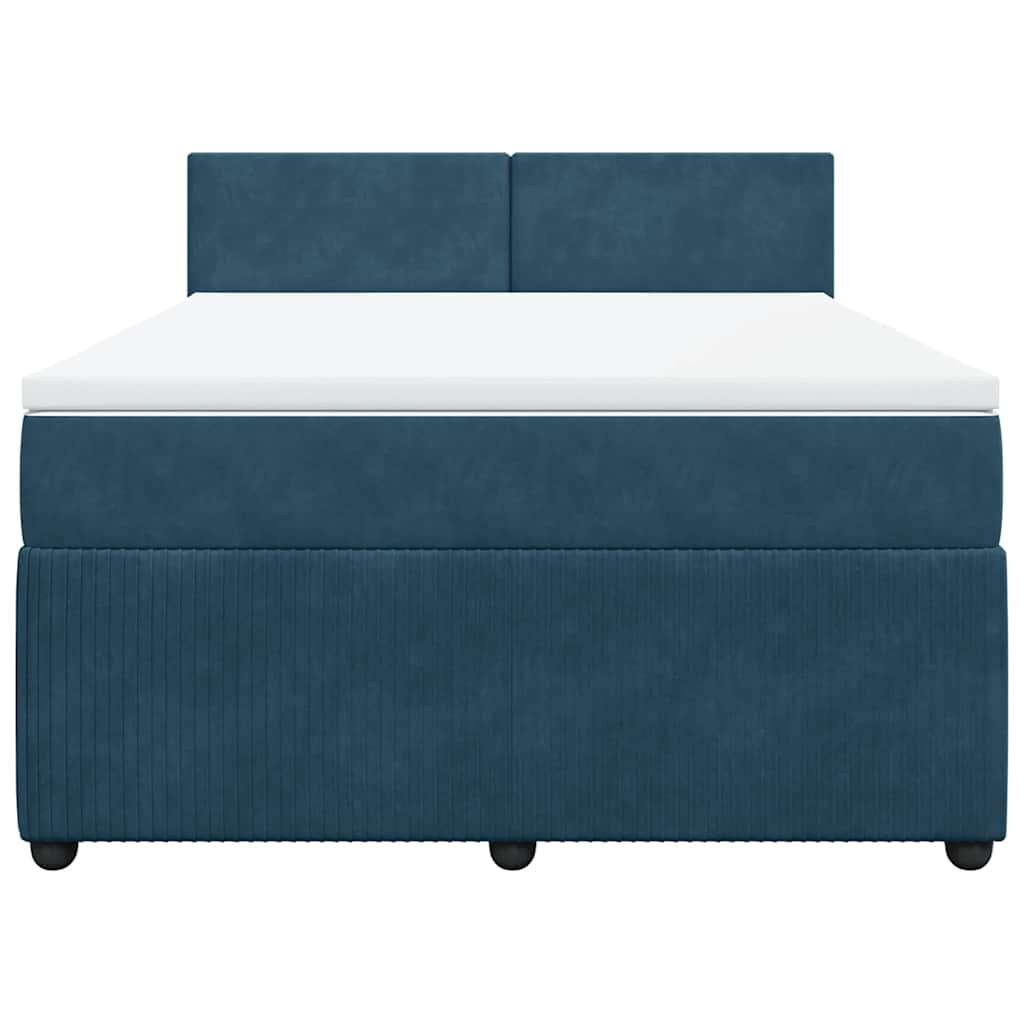 vidaXL Łóżko kontynentalne z materacem, niebieskie, 140x200cm, aksamit
