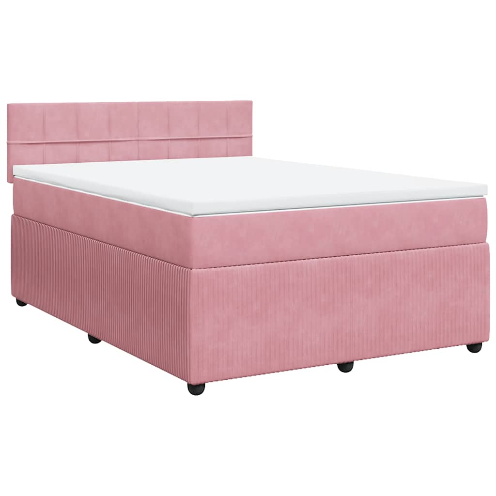 vidaXL Łóżko kontynentalne z materacem, różowe, 140x200 cm, aksamit