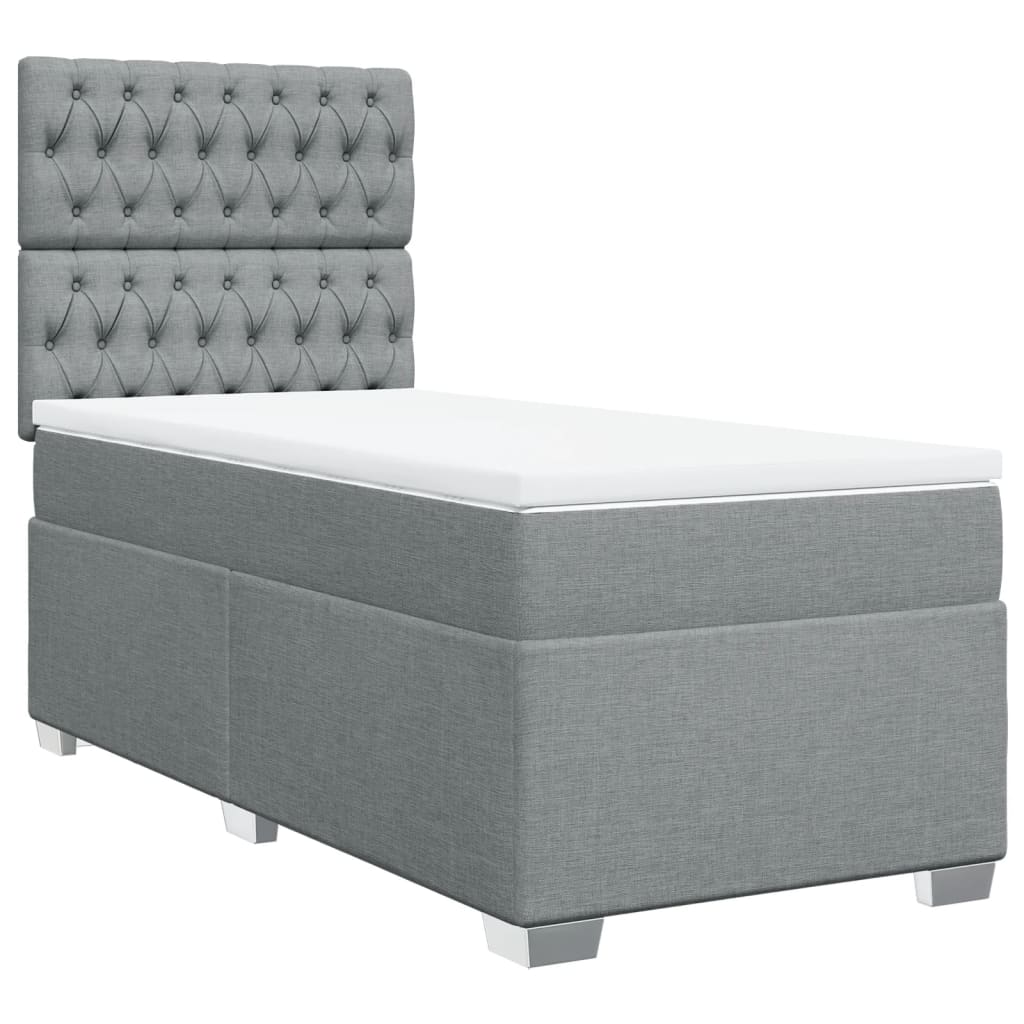 vidaXL Łóżko kontynentalne z materacem, jasnoszare, tkanina, 90x190 cm