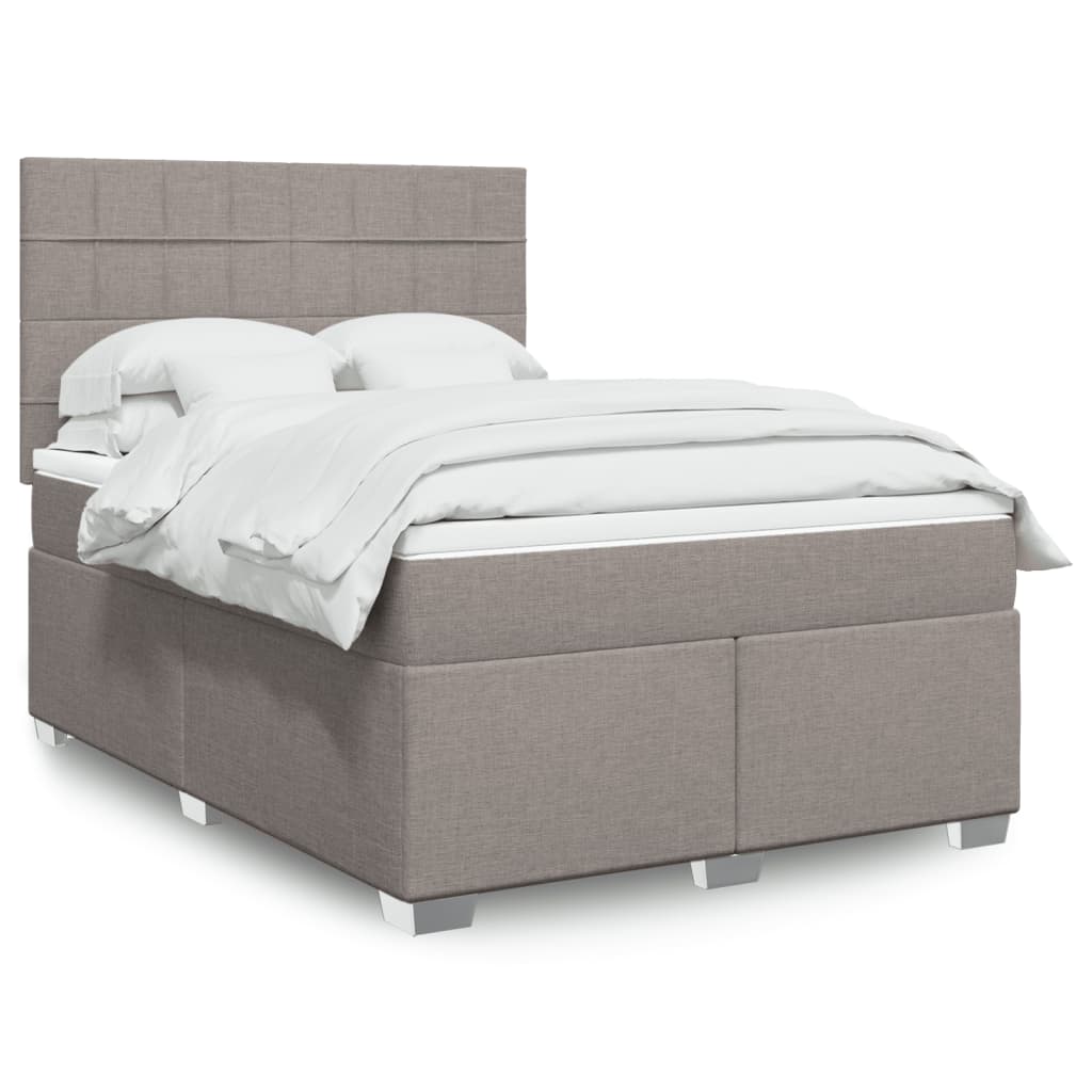 vidaXL Łóżko kontynentalne z materacem, taupe, tkanina, 140x190 cm