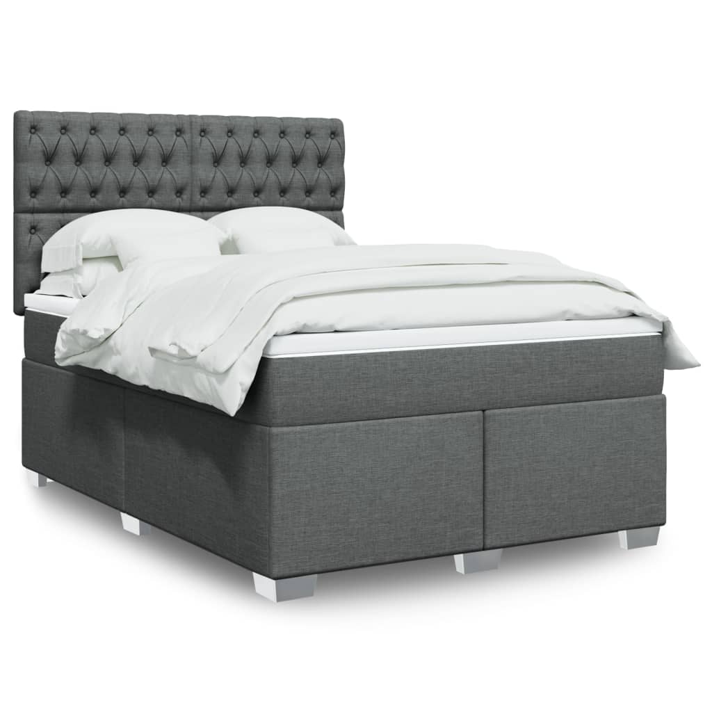 vidaXL Łóżko kontynentalne z materacem, ciemnoszara tkanina 140x190 cm