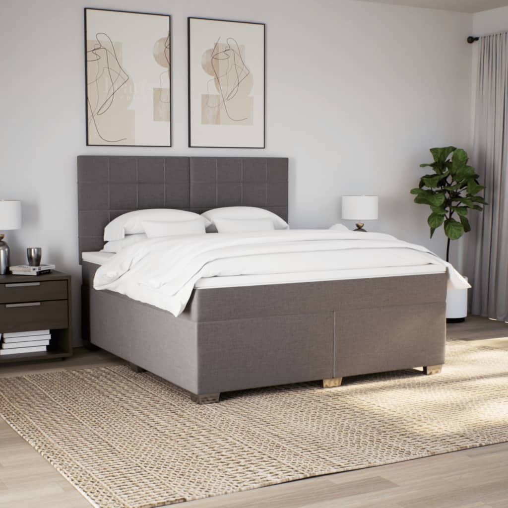 vidaXL Łóżko kontynentalne z materacem, taupe, tkanina, 180x200 cm