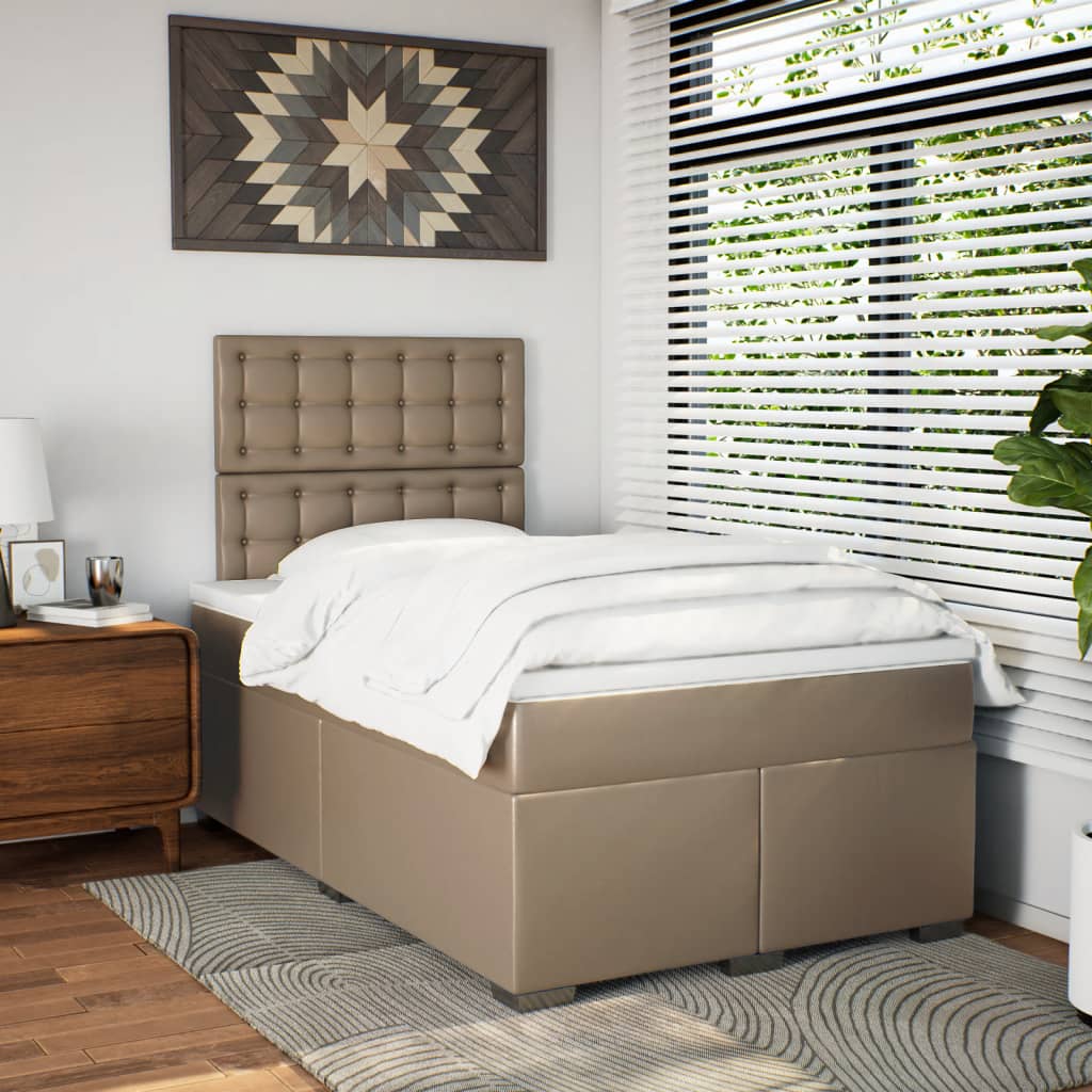 vidaXL Łóżko typu box spring z materacem, cappuccino, 120x190cm ekoskóra