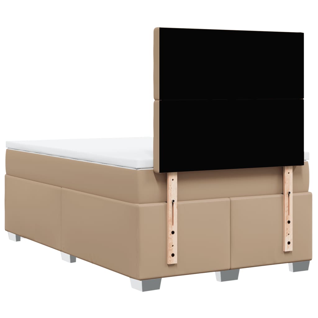 vidaXL Łóżko typu box spring z materacem, cappuccino, 120x190cm ekoskóra