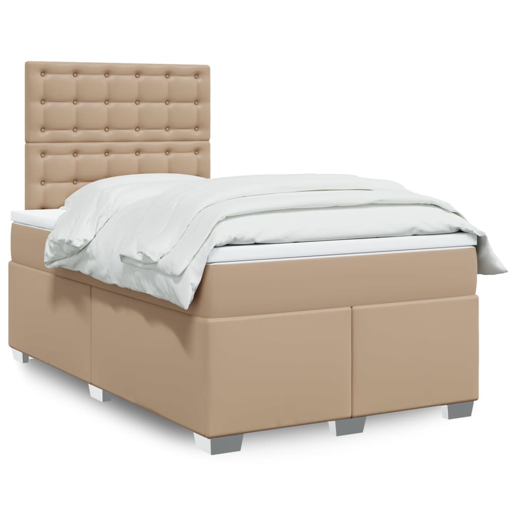 vidaXL Łóżko typu box spring z materacem, cappuccino, 120x190cm ekoskóra