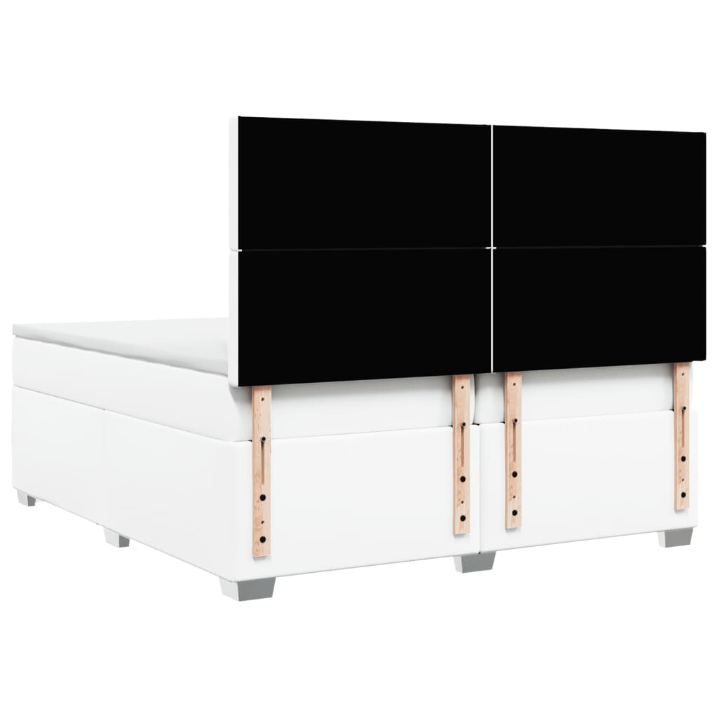 vidaXL Łóżko kontynentalne z materacem, białe, ekoskóra 200x200 cm