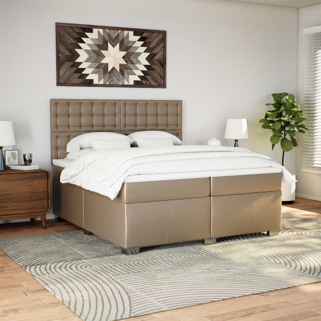 vidaXL Łóżko kontynentalne z materacem, cappuccino ekoskóra 200x200 cm
