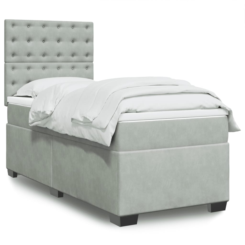 vidaXL Łóżko kontynentalne z materacem, jasnoszare, aksamit, 80x200 cm
