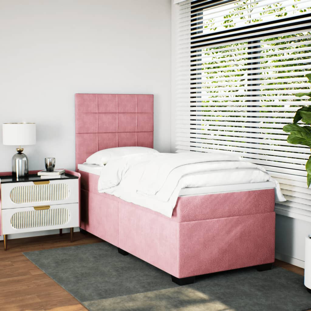 vidaXL Łóżko kontynentalne z materacem, różowe, aksamit, 100x200 cm