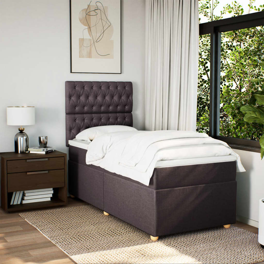 vidaXL Łóżko kontynentalne z materacem, brązowe, tkanina, 80x200 cm