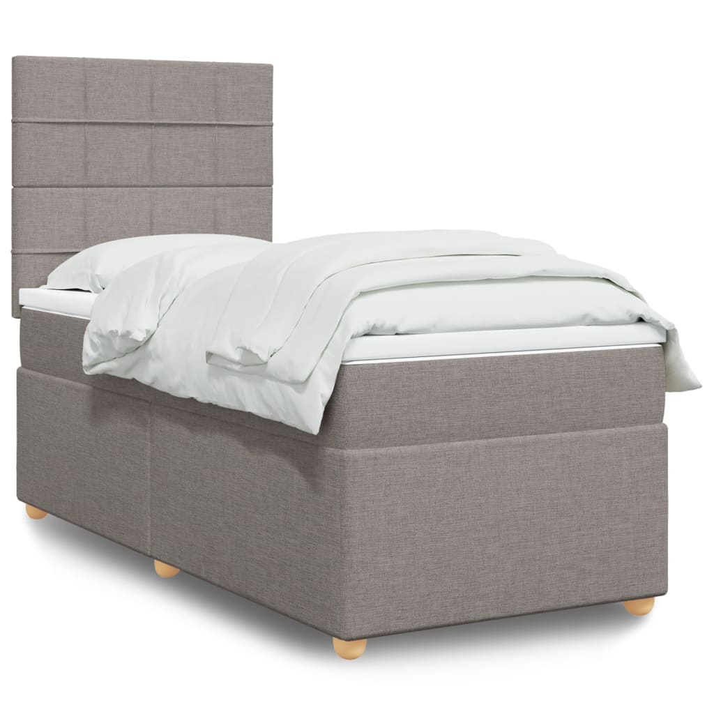 vidaXL Łóżko kontynentalne z materacem, taupe, tkanina, 90x190 cm