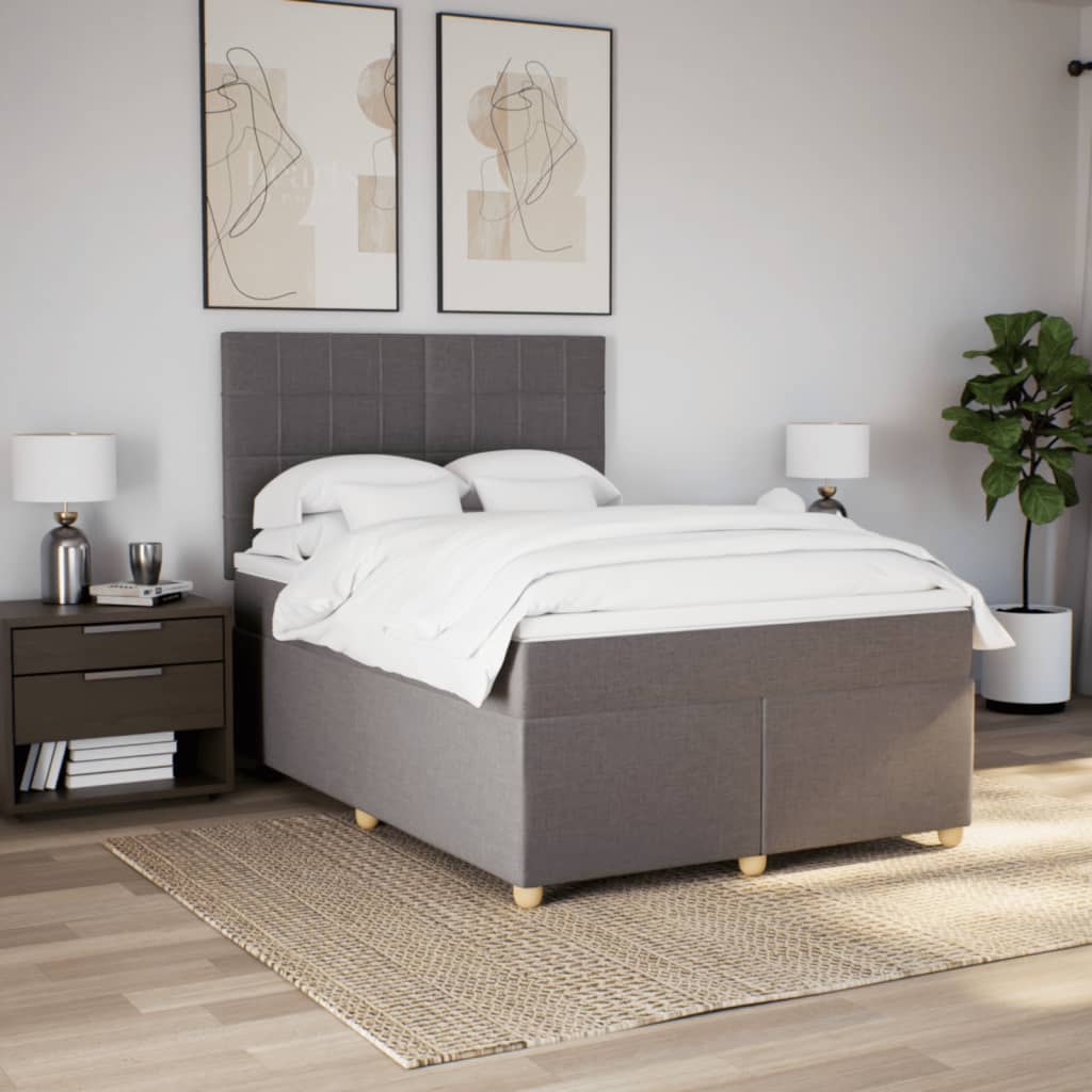 vidaXL Łóżko kontynentalne z materacem, taupe, tkanina, 140x190 cm