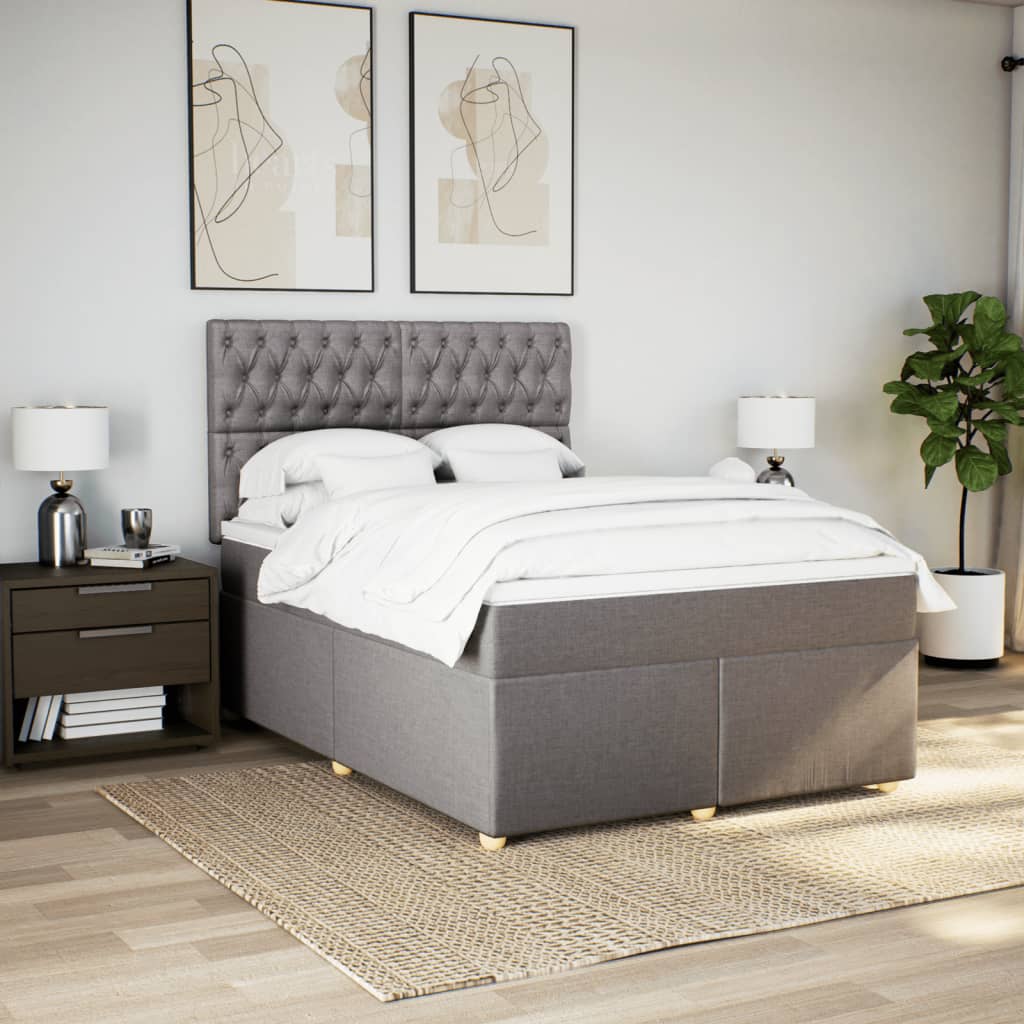 vidaXL Łóżko kontynentalne z materacem, taupe, tkanina, 140x190 cm