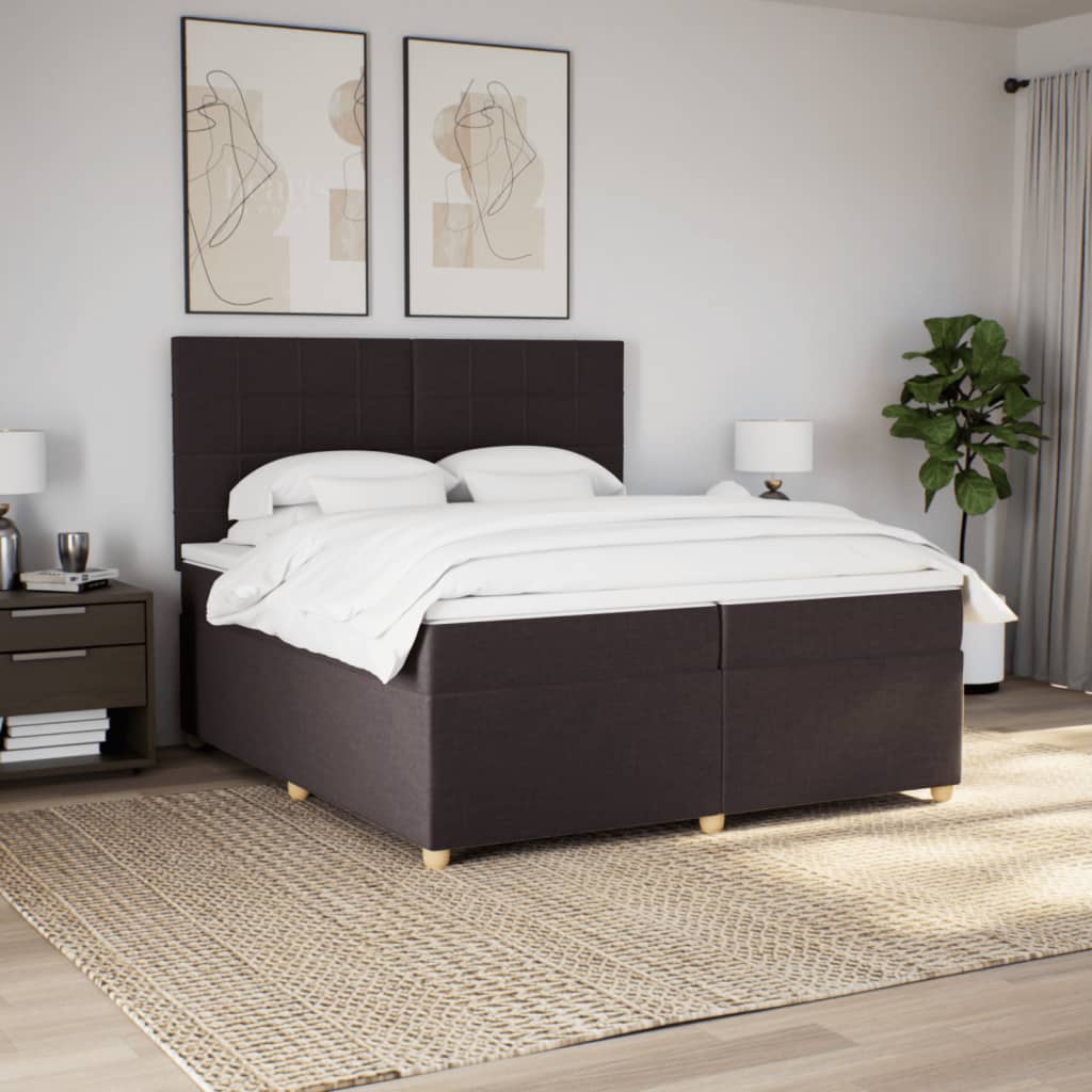 vidaXL Łóżko kontynentalne z materacem, brązowe, tkanina, 200x200 cm