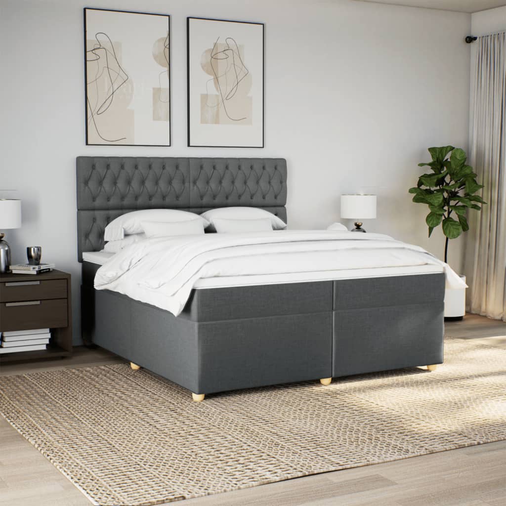 vidaXL Łóżko kontynentalne z materacem, ciemnoszara tkanina 200x200 cm