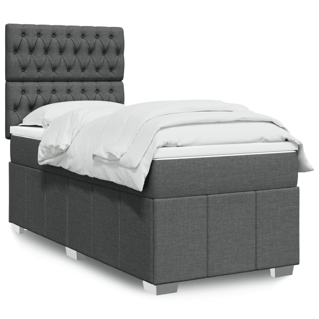 vidaXL Łóżko kontynentalne z materacem, ciemnoszara tkanina 90x200 cm