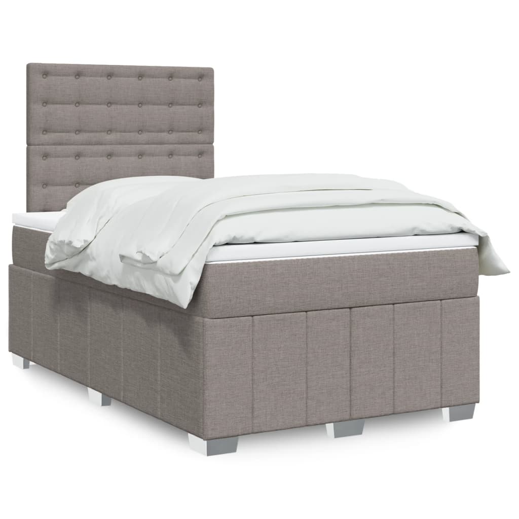 vidaXL Łóżko kontynentalne z materacem, taupe, 120x190 cm, tkanina