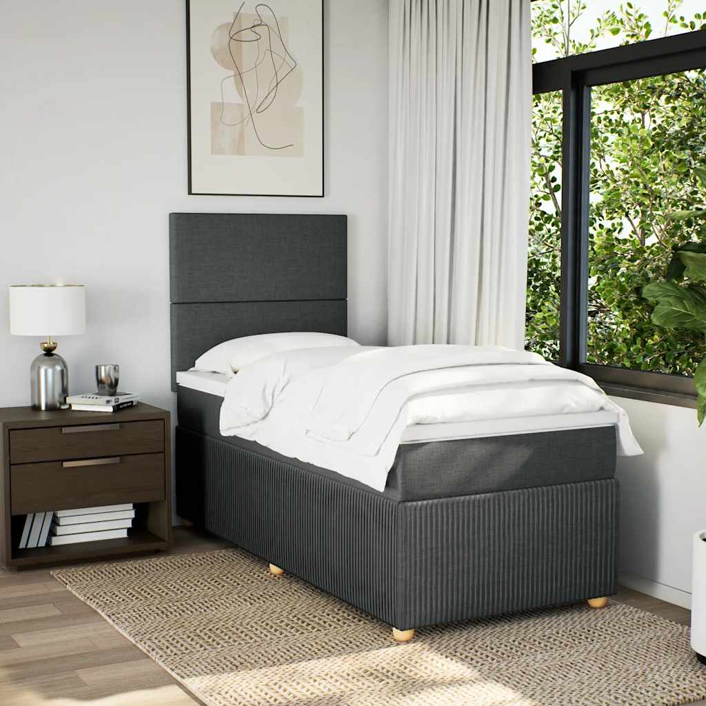 vidaXL Łóżko kontynentalne z materacem, ciemnoszara tkanina 100x200 cm