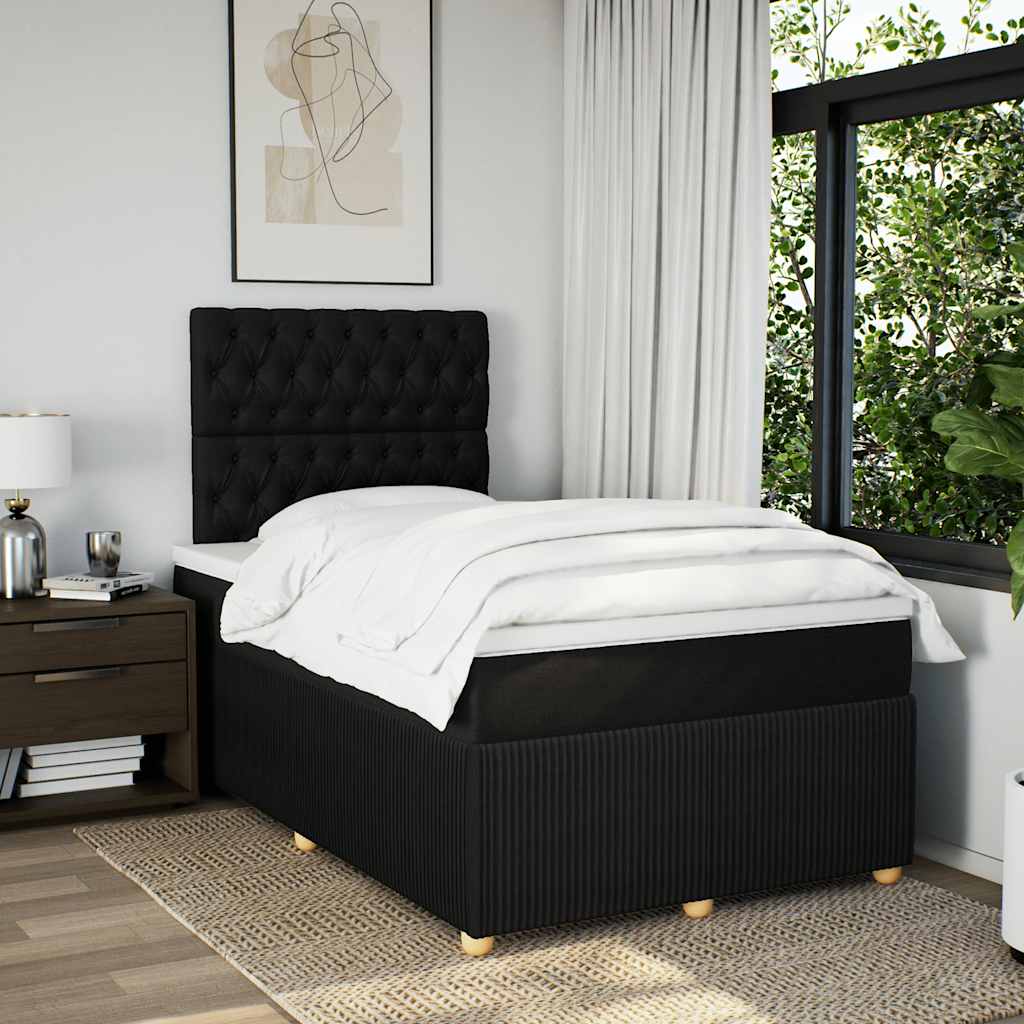 vidaXL Łóżko kontynentalne z materacem, czarne, 120x190 cm, tkanina