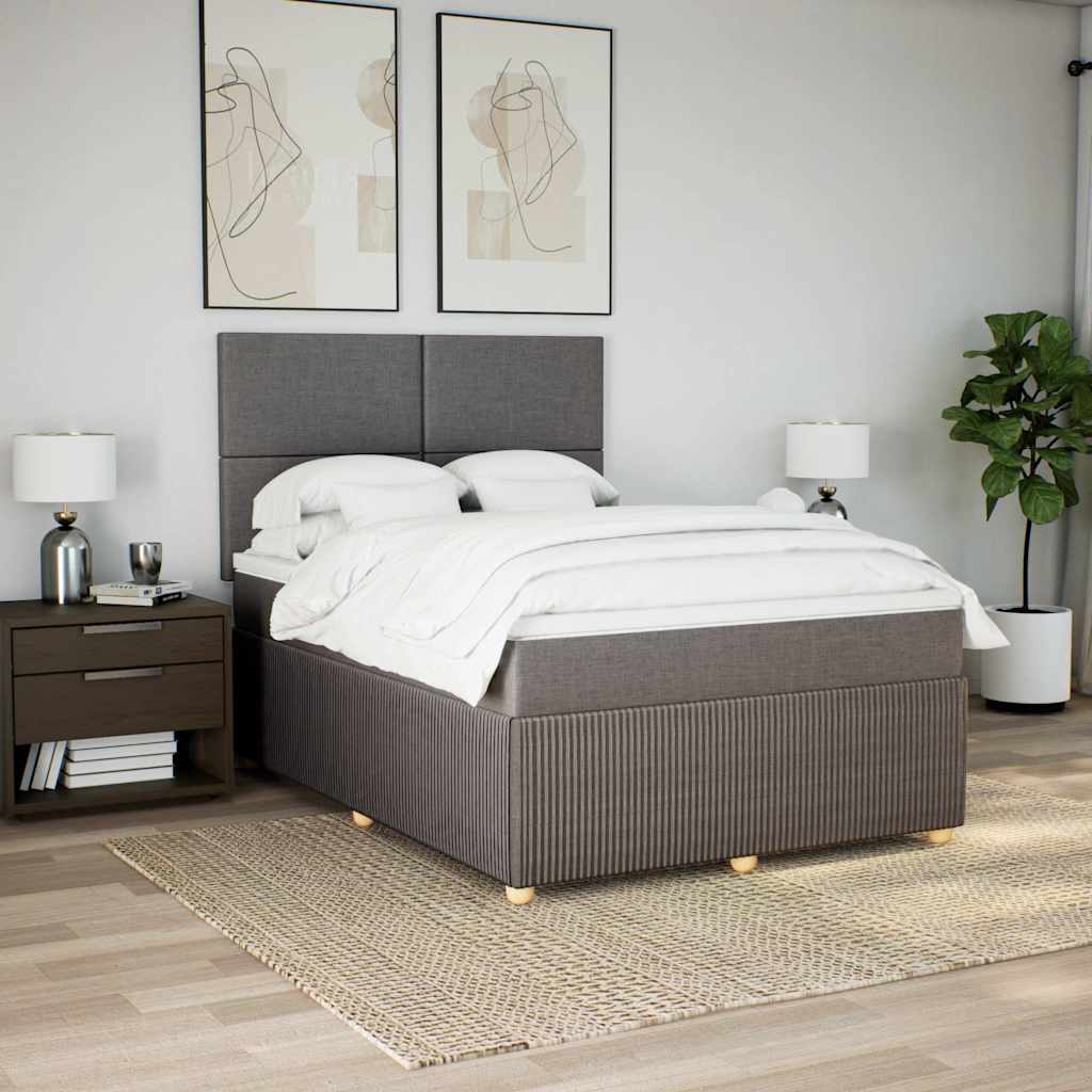 vidaXL Łóżko kontynentalne z materacem, taupe, tkanina, 140x190 cm