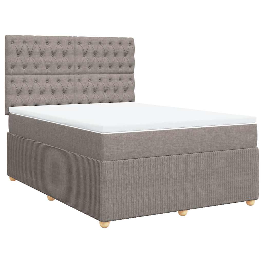 vidaXL Łóżko kontynentalne z materacem, taupe, tkanina, 140x190 cm