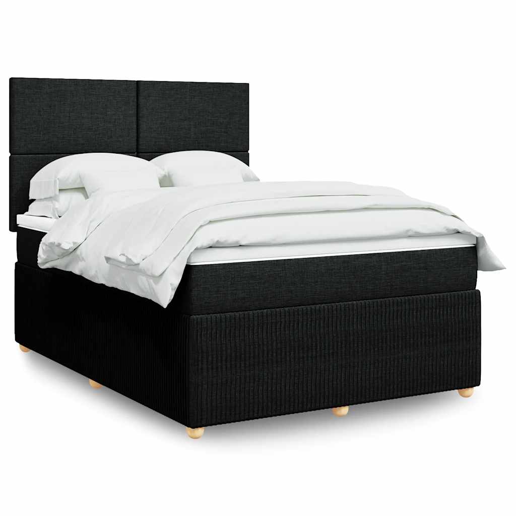 vidaXL Łóżko kontynentalne z materacem, czarne, tkanina 160x200 cm