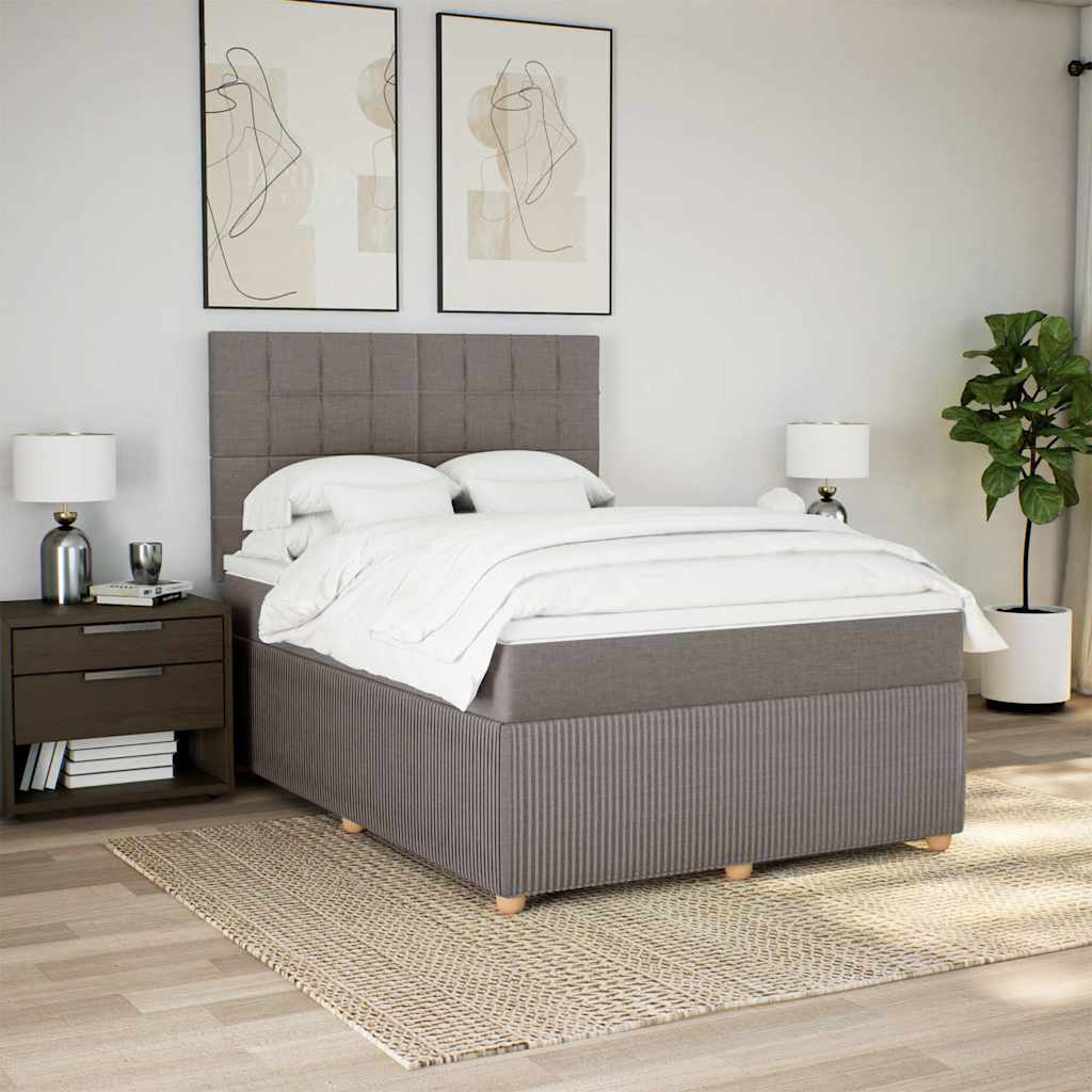 vidaXL Łóżko kontynentalne z materacem, taupe, tkanina, 160x200 cm