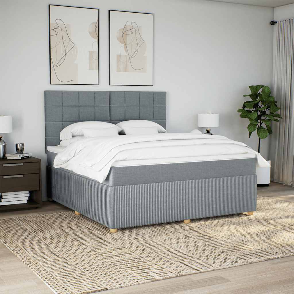 vidaXL Łóżko kontynentalne z materacem, jasnoszare, tkanina, 180x200cm