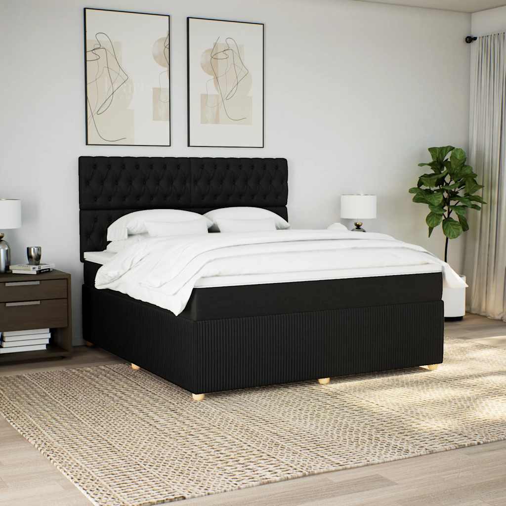 vidaXL Łóżko kontynentalne z materacem, czarne, tkanina 180x200 cm
