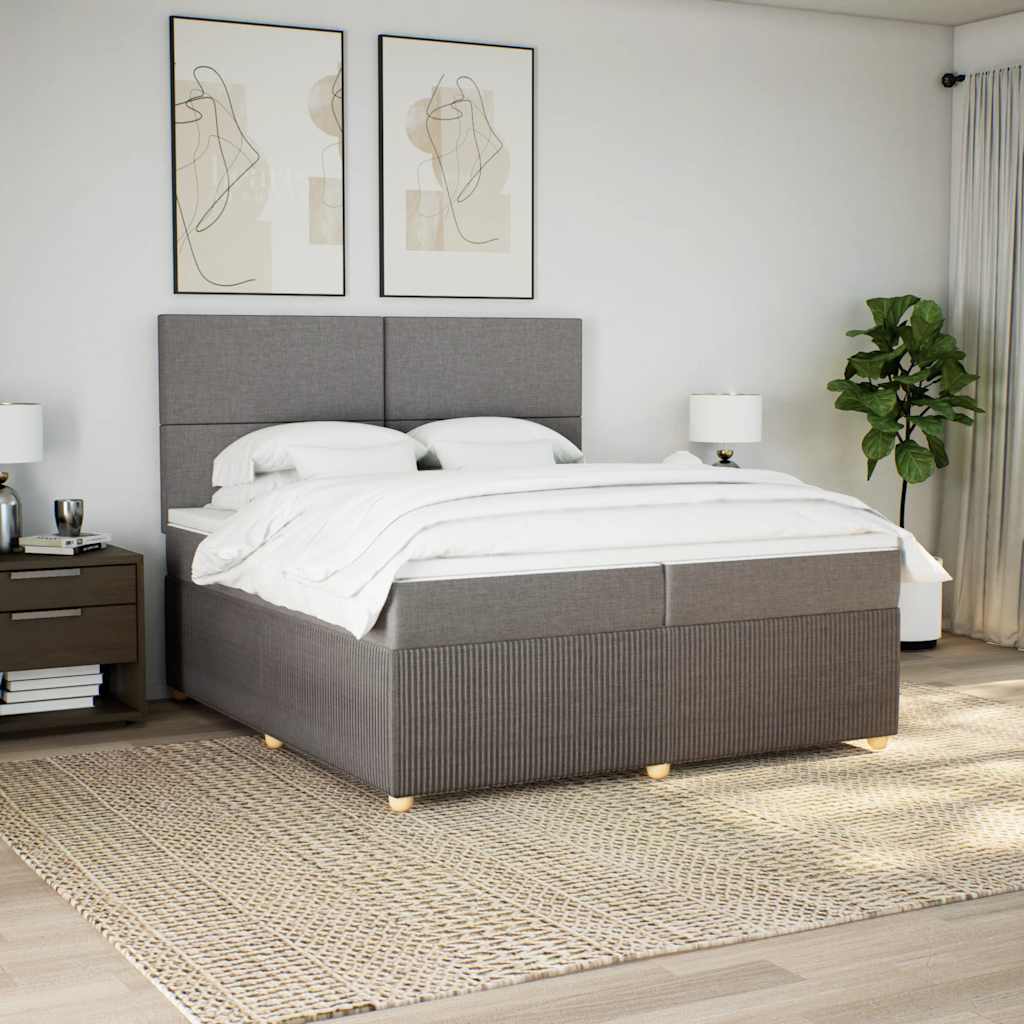 vidaXL Łóżko kontynentalne z materacem, taupe, tkanina, 200x200 cm