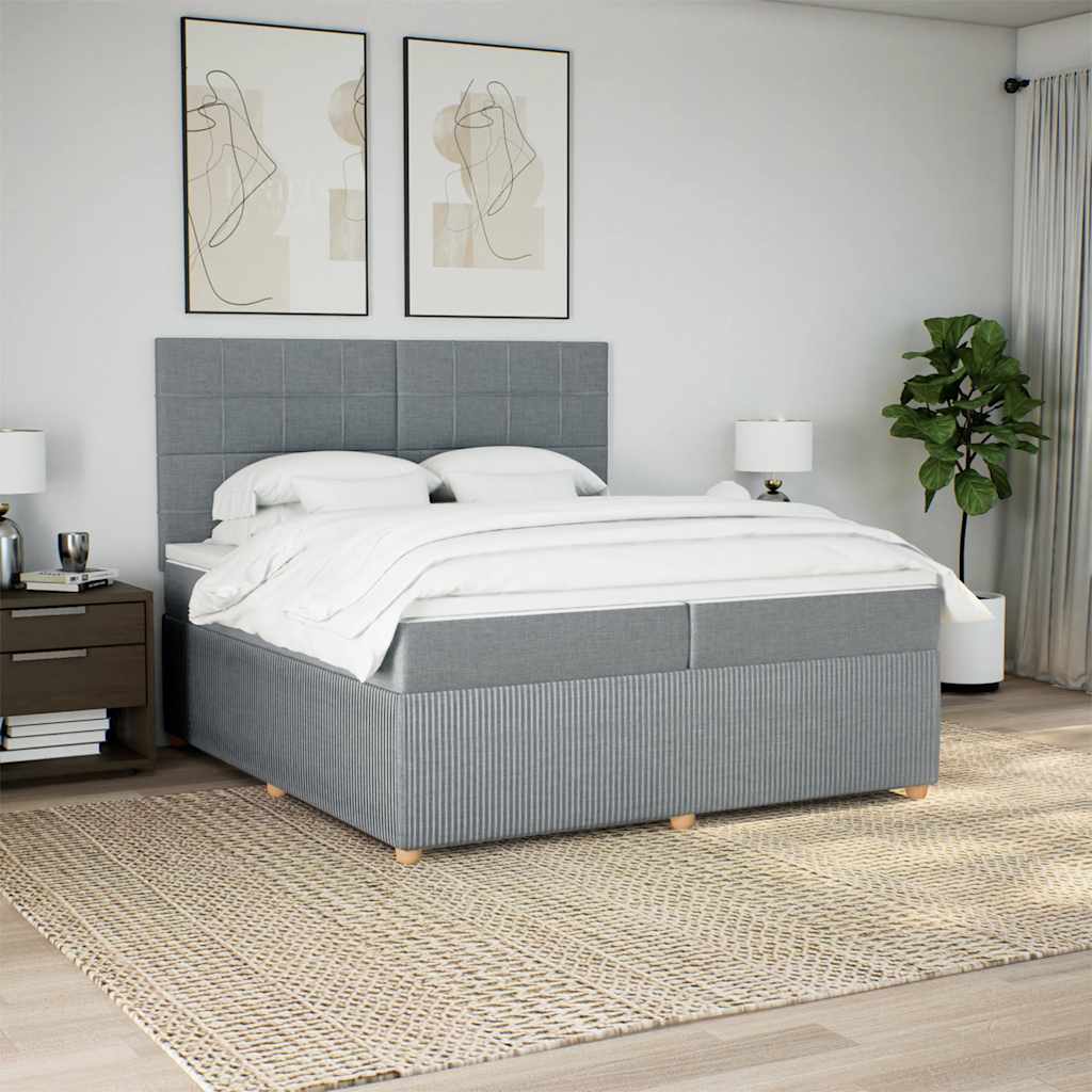 vidaXL Łóżko kontynentalne z materacem, jasnoszare, tkanina 200x200 cm