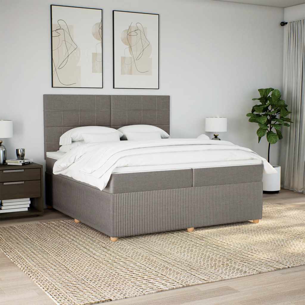 vidaXL Łóżko kontynentalne z materacem, taupe, tkanina, 200x200 cm
