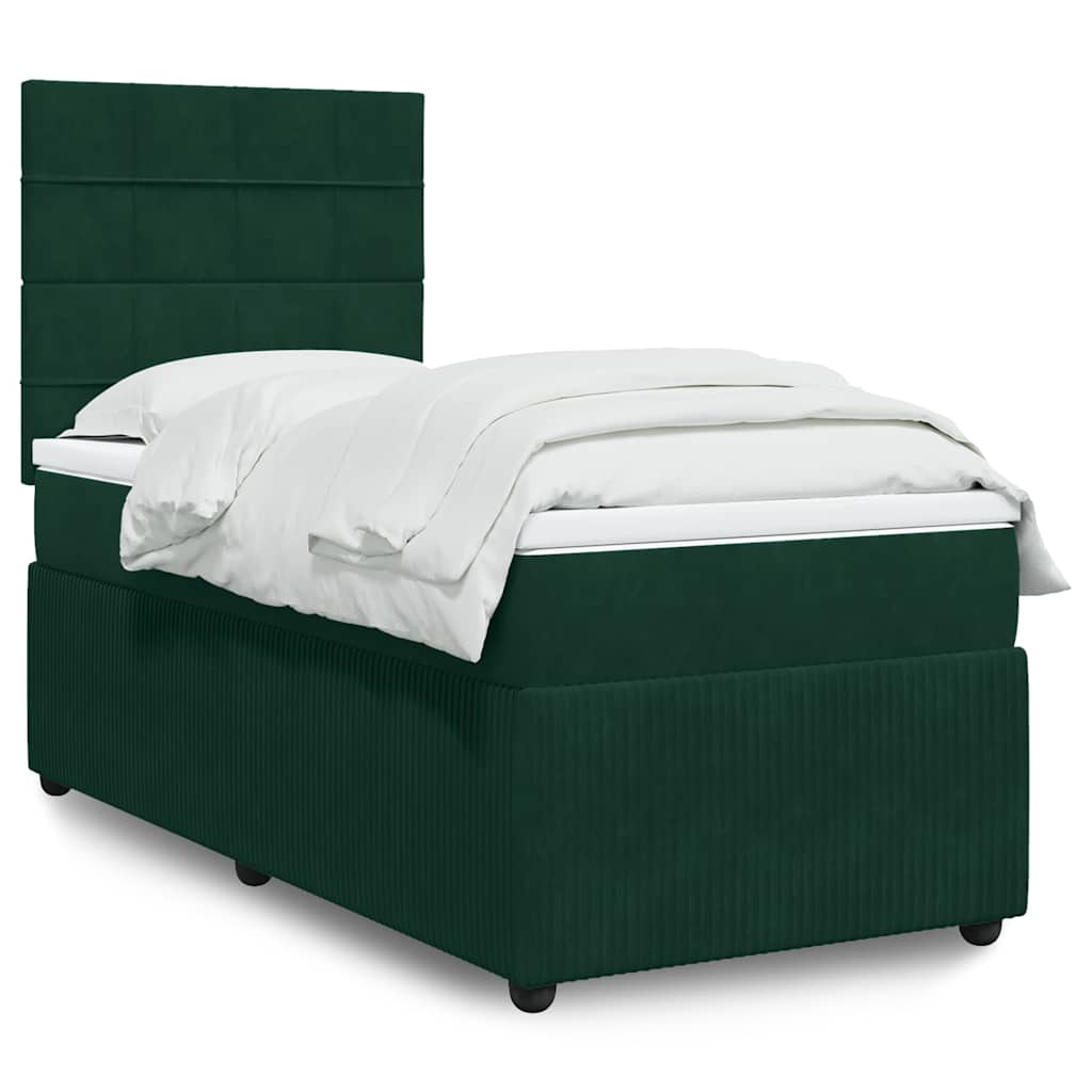 vidaXL Łóżko kontynentalne z materacem, zielone, aksamit, 90x190 cm