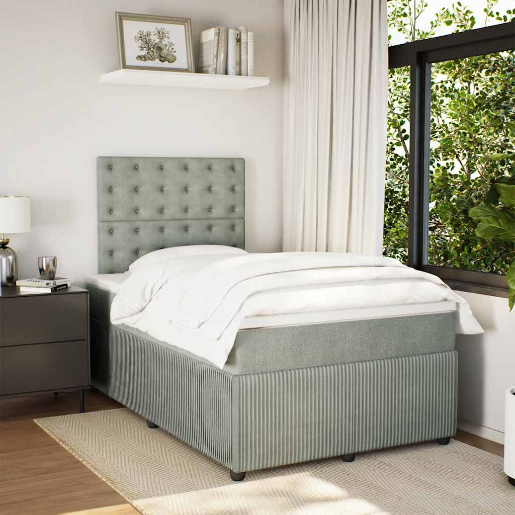vidaXL Łóżko kontynentalne z materacem, jasnoszare, 120x190cm, aksamit