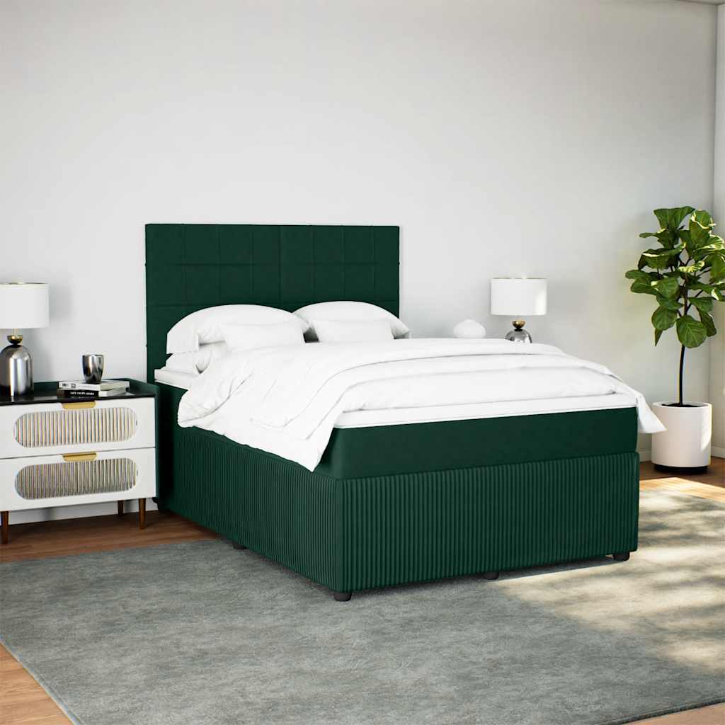 vidaXL Łóżko kontynentalne z materacem, zielone, aksamit, 140x190 cm