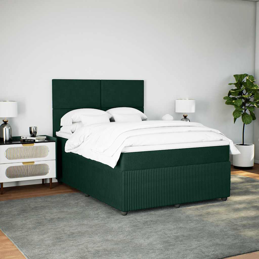 vidaXL Łóżko kontynentalne z materacem, ciemnozielone, 160x200 cm