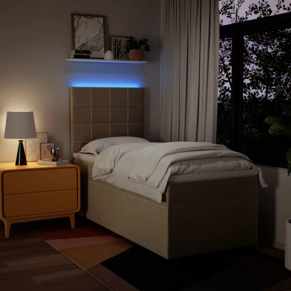 vidaXL Łóżko kontynentalne z materacem, kremowe, tkanina, 90x200 cm