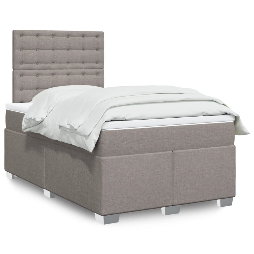vidaXL Łóżko kontynentalne z materacem, taupe, 120x190 cm, tkanina