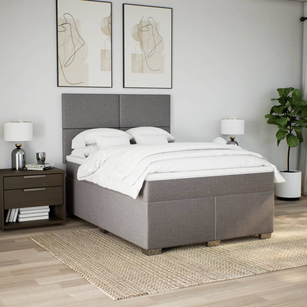vidaXL Łóżko kontynentalne z materacem, taupe, tkanina, 140x190 cm