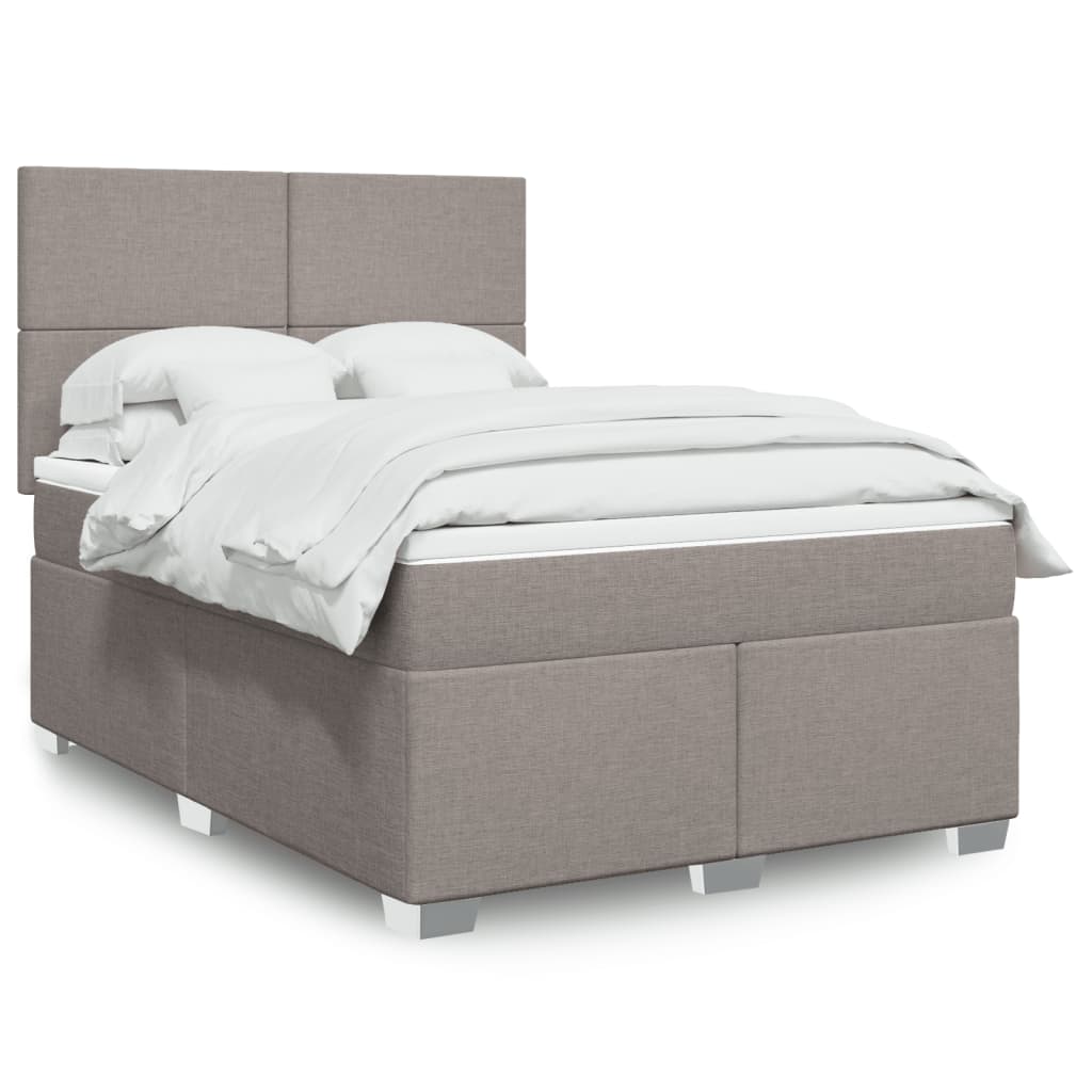 vidaXL Łóżko kontynentalne z materacem, taupe, tkanina, 140x190 cm