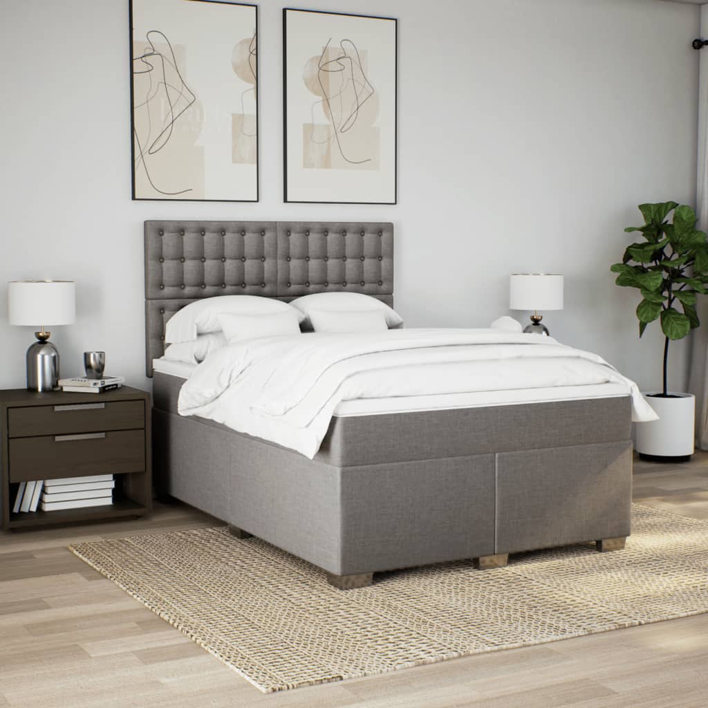 vidaXL Łóżko kontynentalne z materacem, taupe, tkanina, 140x190 cm