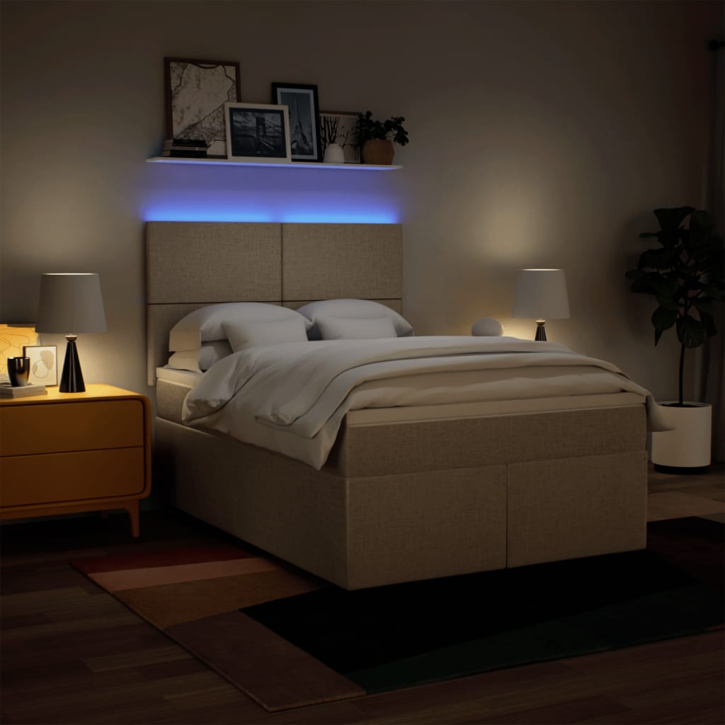 vidaXL Łóżko kontynentalne z materacem, kremowe, tkanina, 160x200 cm