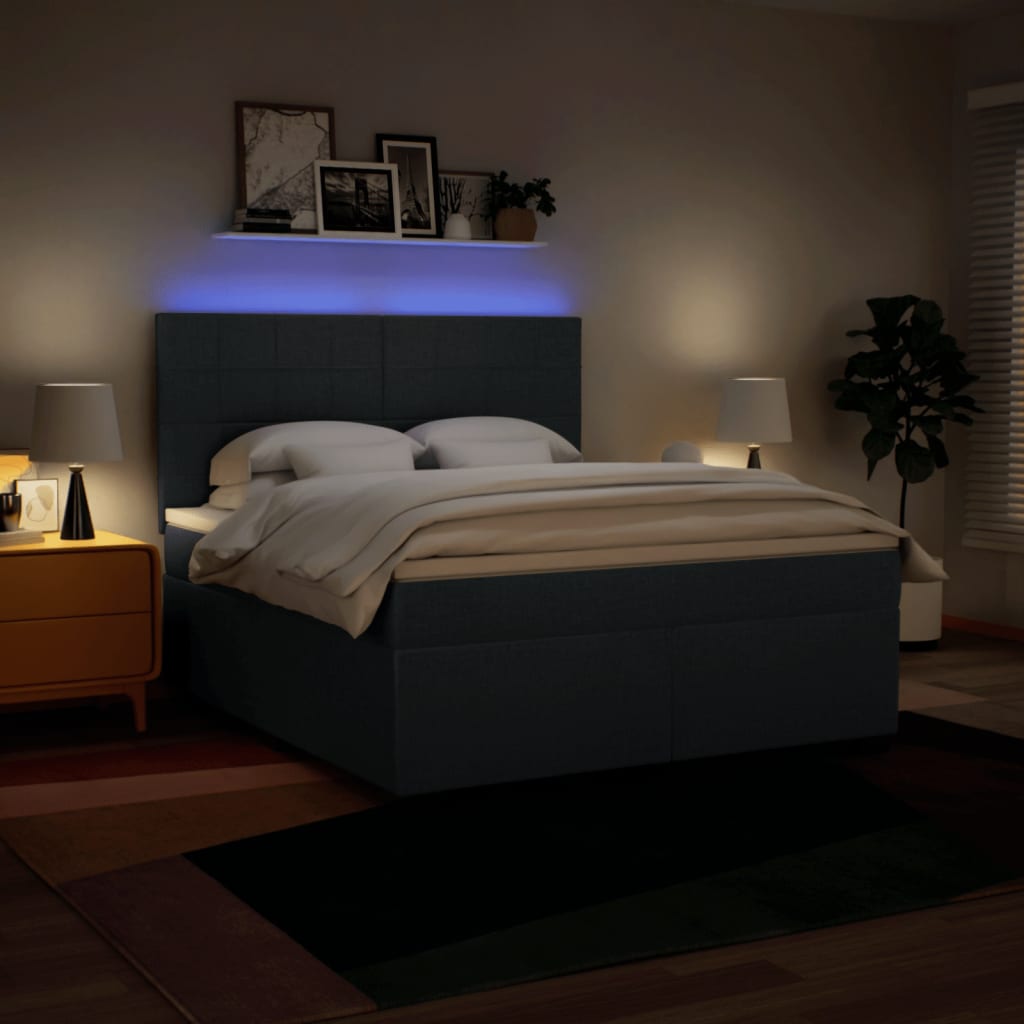 vidaXL Łóżko kontynentalne z materacem, niebieskie, tkanina, 180x200cm